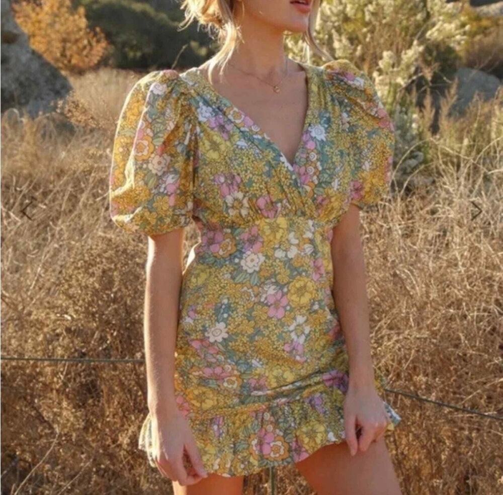 RAHI Petra Floral Mini Dress Anthropologie Size XL 100% Cotton Cottagecore